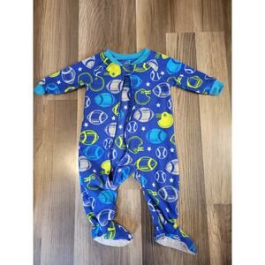 Child of Mine Baby Boys Blue Fleece Football Footie Pajamas Size 6-9 Months